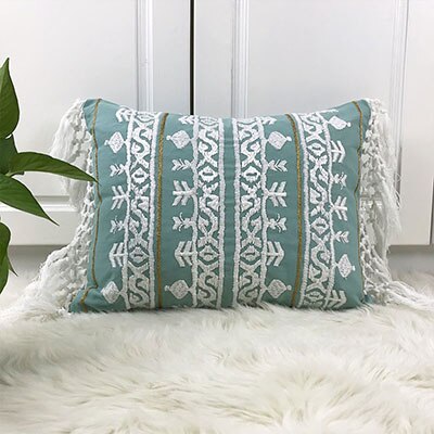 Linen Embroidery Cushion Cover with Tassel