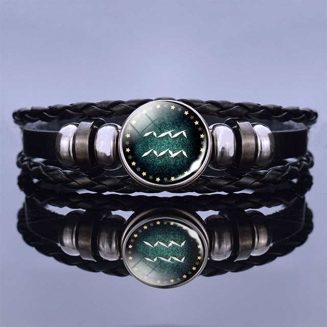 12 Zodiac Signs Constellation Charm Bracelet Men Women Fashion Multilayer Weave leather Bracelet & Bangle