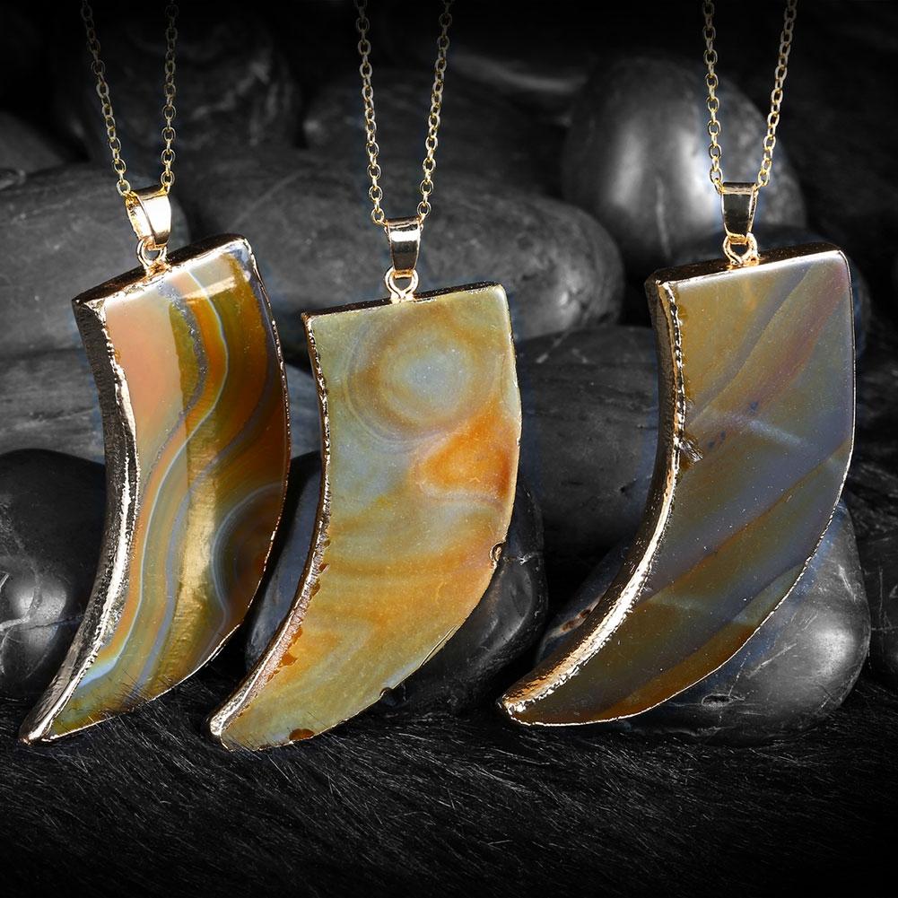 Natural Agate Tan Stone Necklace in 18K Gold Plated