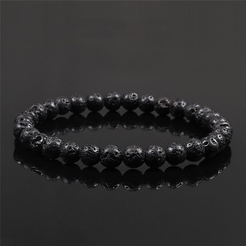 6mm 8mm 10mm Natural Volcanic Stone Beads Bracelets -Black Lava