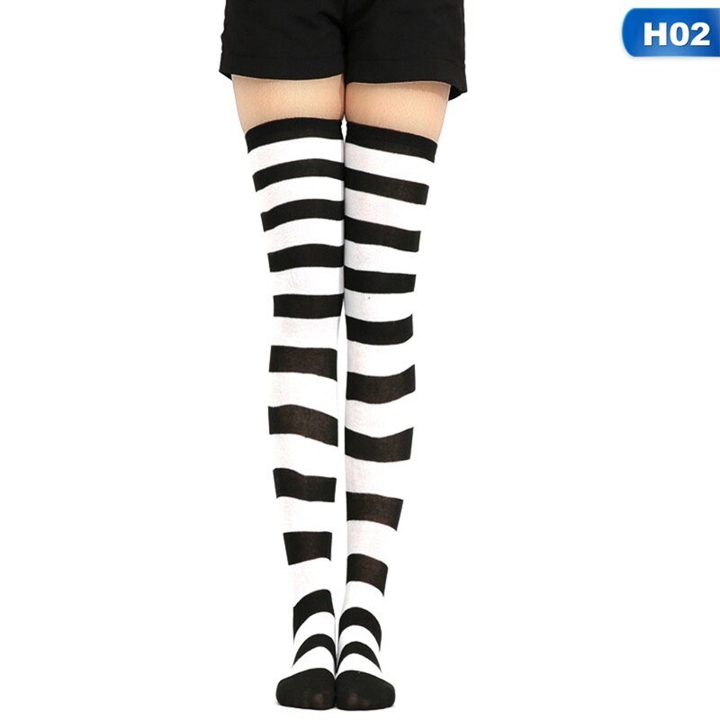 Cute Women /Girls Lolita Cotton Long Striped Thigh High Stocking