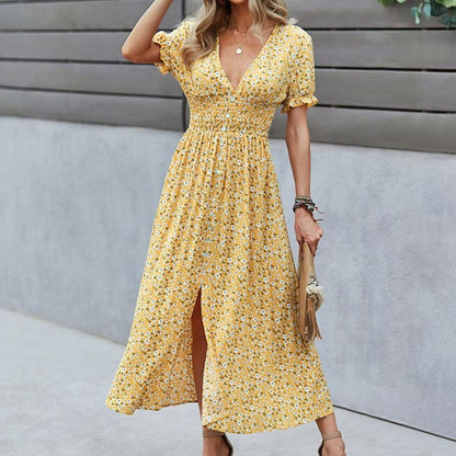 Yellow Summer Floral Midi Dress