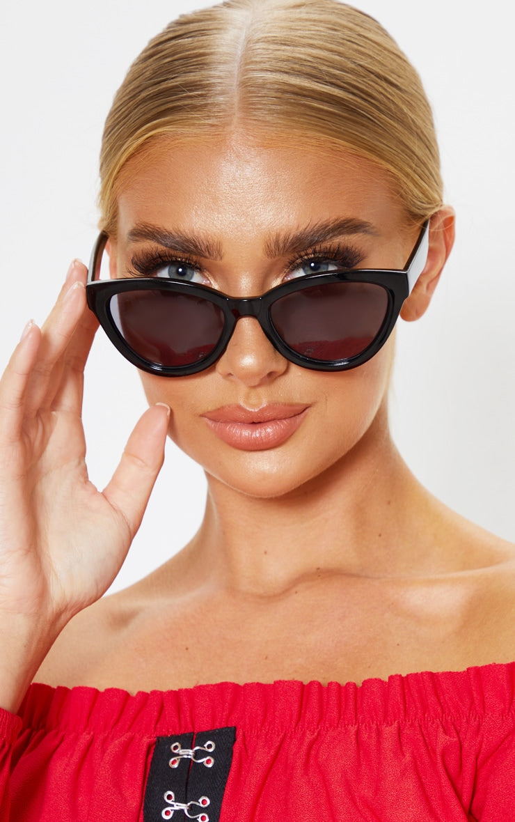 Black Shiny Oversized Cat Eye Frame Sunglasses