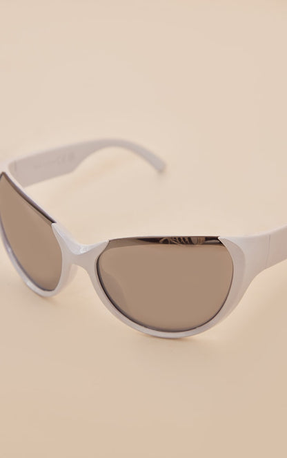 Silver Cut Out Mirrored Bug Eye Visor Sunglasses