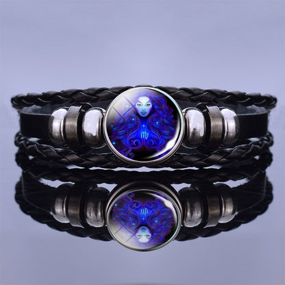 12 Zodiac Signs Constellation Charm Bracelet Men Women Fashion Multilayer Weave leather Bracelet & Bangle