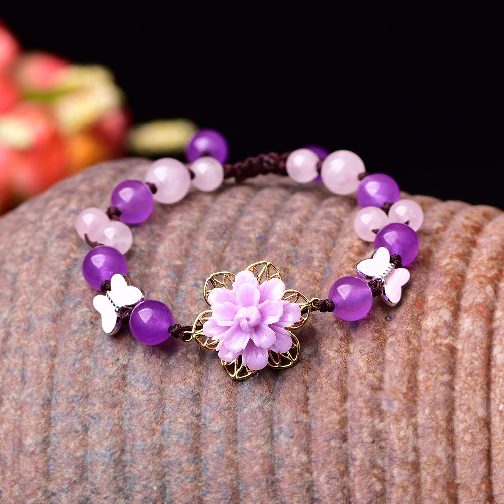 Lila Jade- und Amethyst-Lotus-Heilarmband