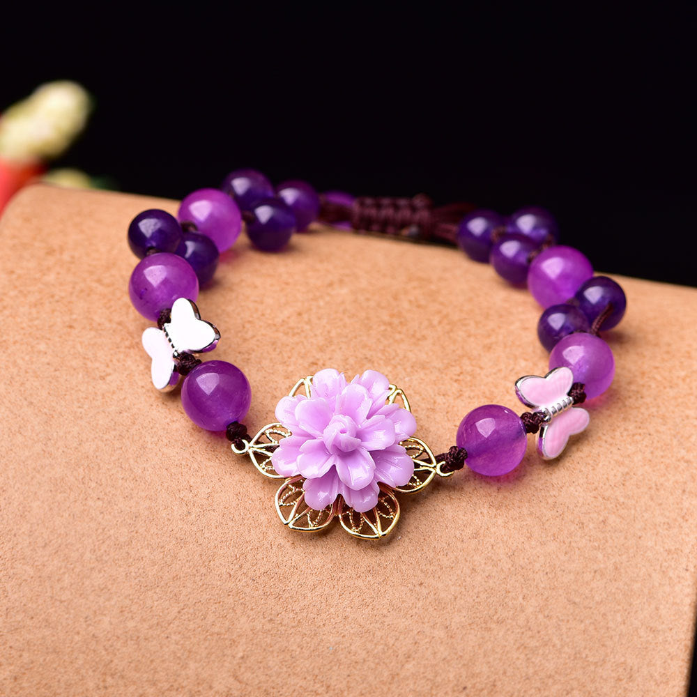 Lila Jade- und Amethyst-Lotus-Heilarmband