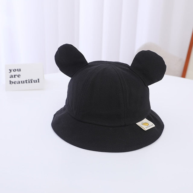 Spring Summer Baby Bucket Hat Cute Bear Ear Newborn Panama Cap Solid Color Outdoor Beach Kids Baby Boy Girl Sun Hats Bonnet