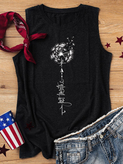 Dandelion Print Graphic Tank Top Women Sleeveless Shirts Just Breathe Inspirational Letter Tee Tops Summer Beach Vest T-shirts