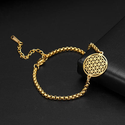 Flower of Life Round Stainless Steel Bracelet Gold Silver Color Charm Bracelets for Women Chain Fashion Jewelry Gifts