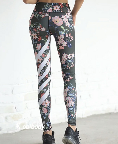 Striped Floral Push Up Leggings