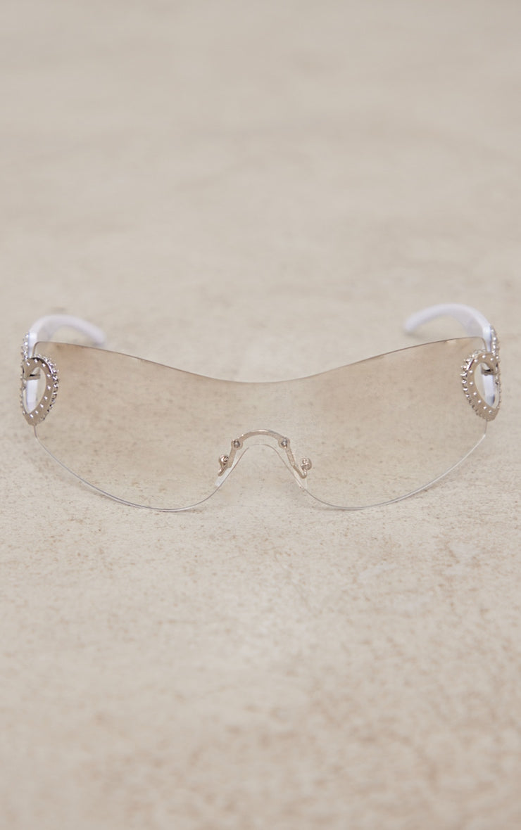 Clear Heart Diamante 90s Visor Sunglasses