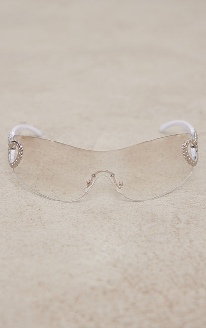 Clear Heart Diamante 90s Visor Sunglasses