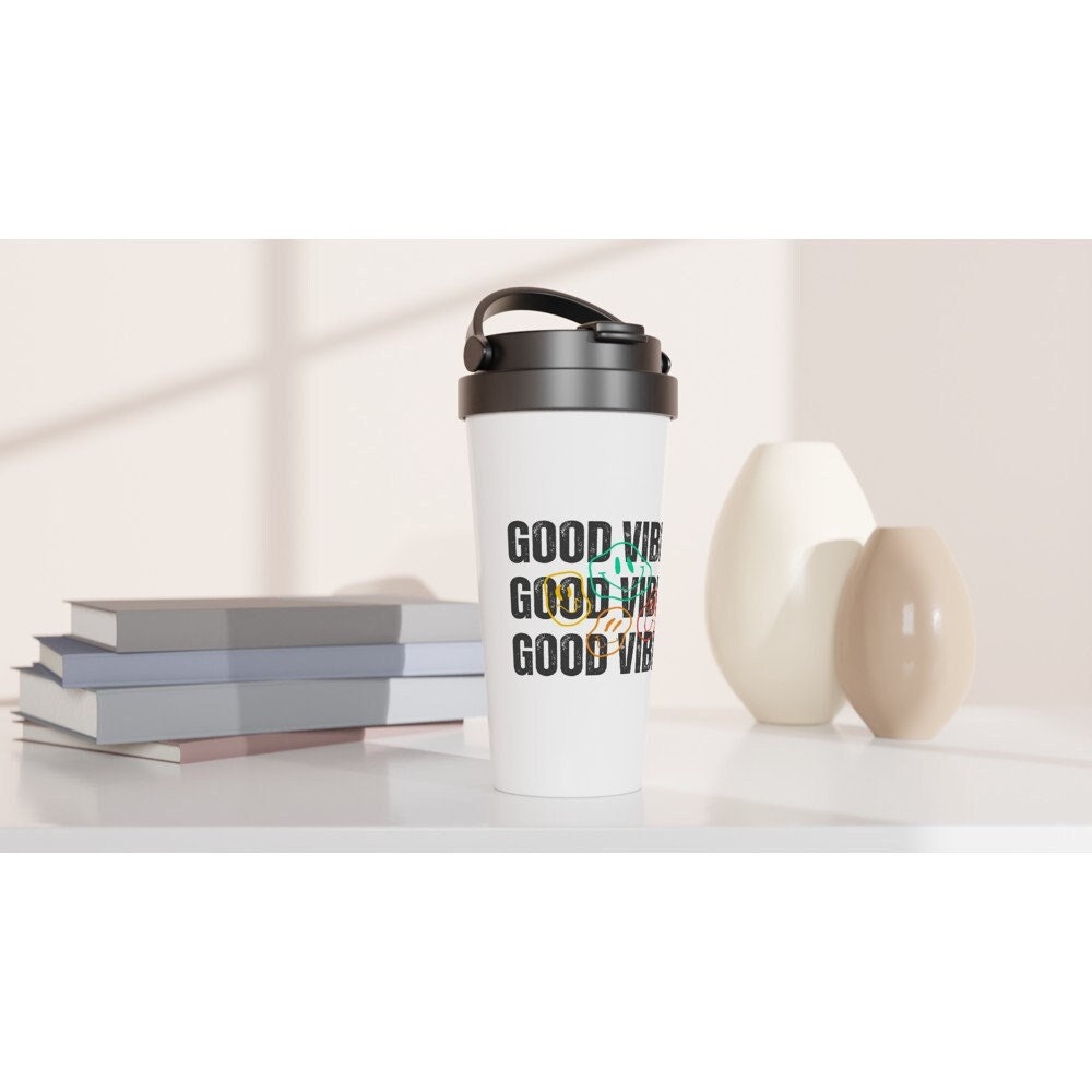 Good Vibes -White 15oz Stainless Steel Travel Mug