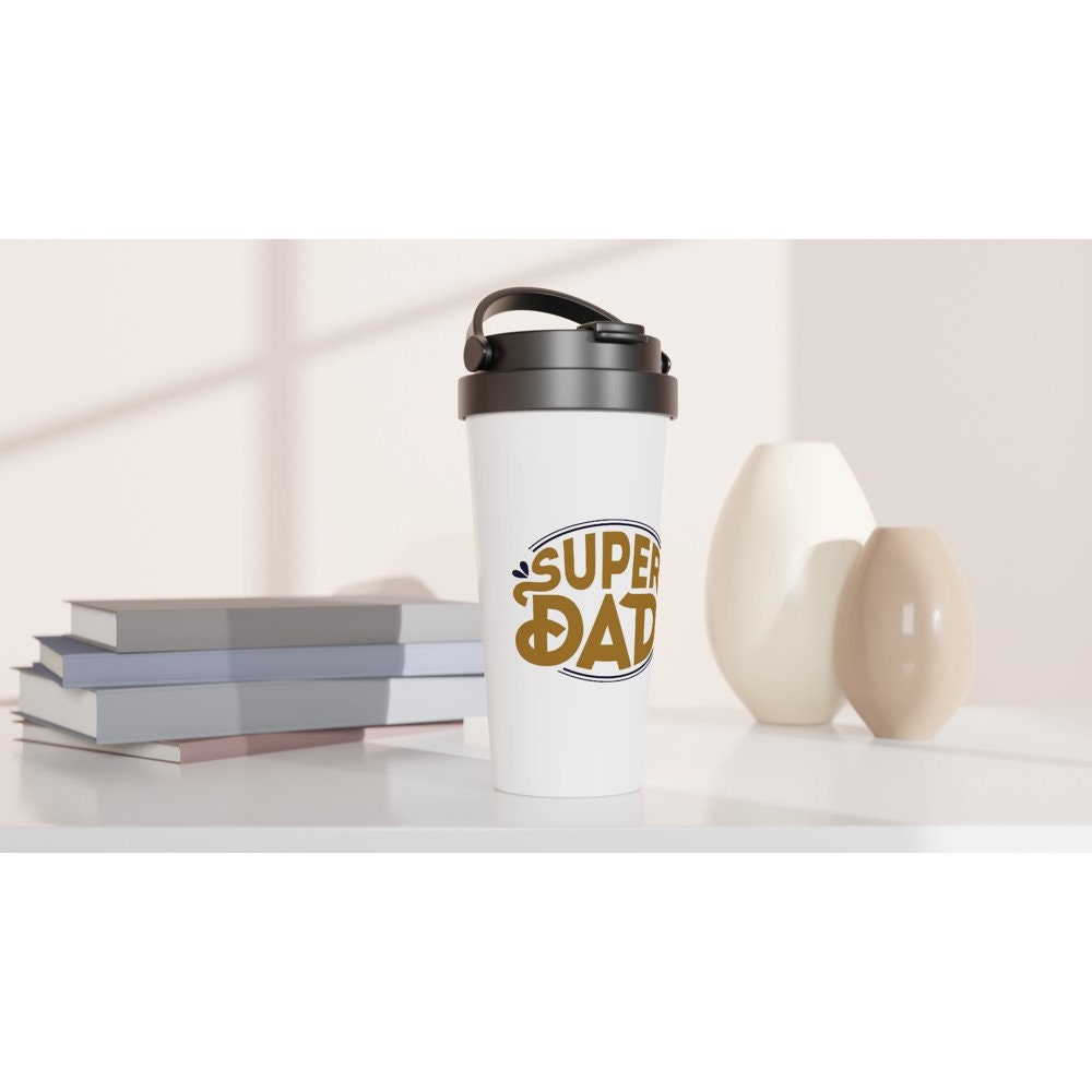 Super Dad - White 15oz Stainless Steel Travel Mug