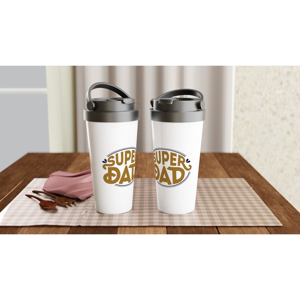 Super Dad - White 15oz Stainless Steel Travel Mug