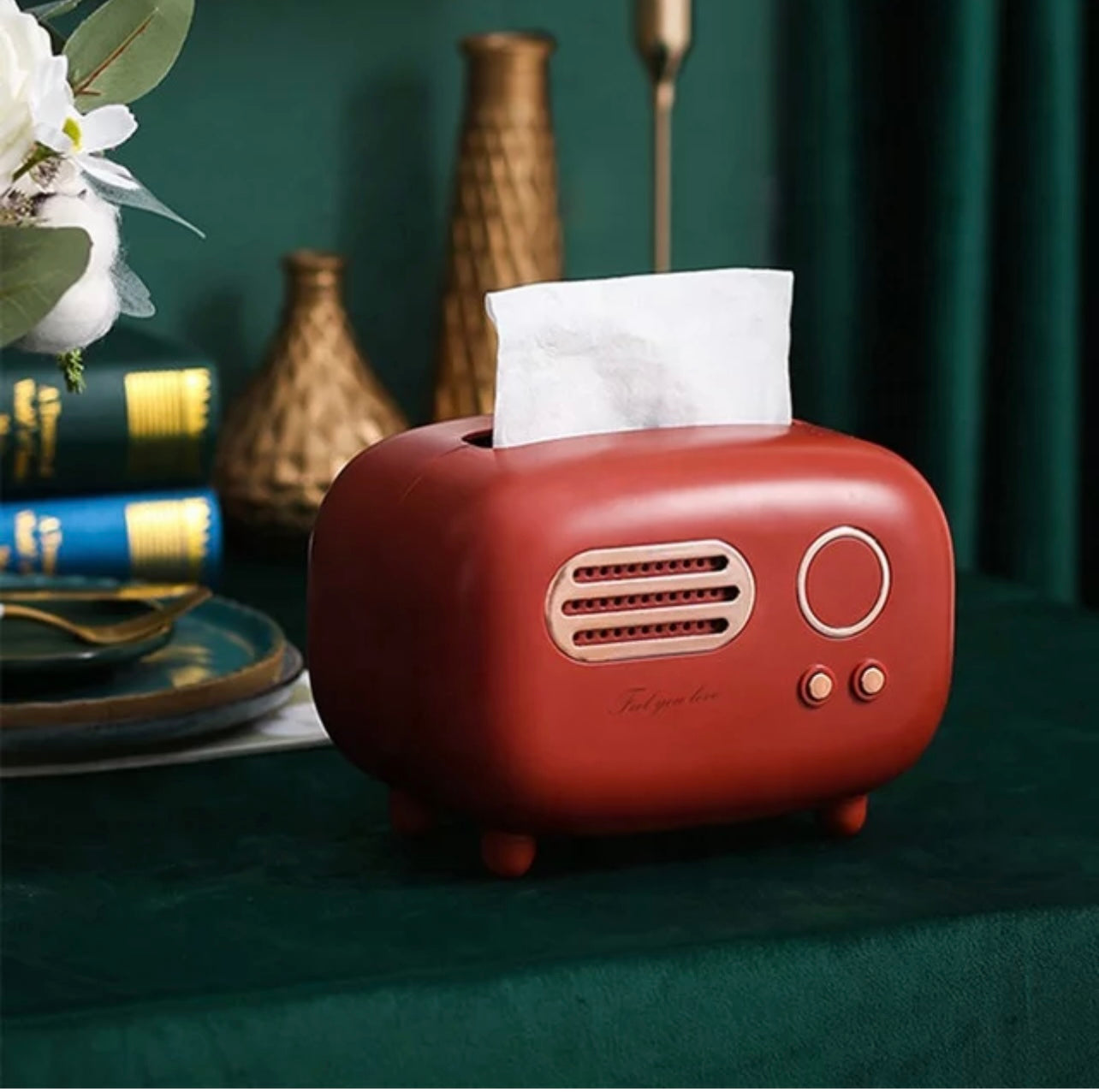 Vintage Retro radio tissue box Red/ Green/Pink